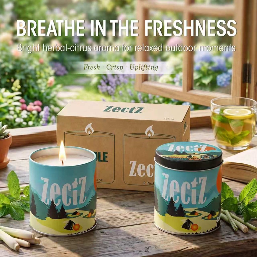 ZectZ candles styled with herbs by an open window