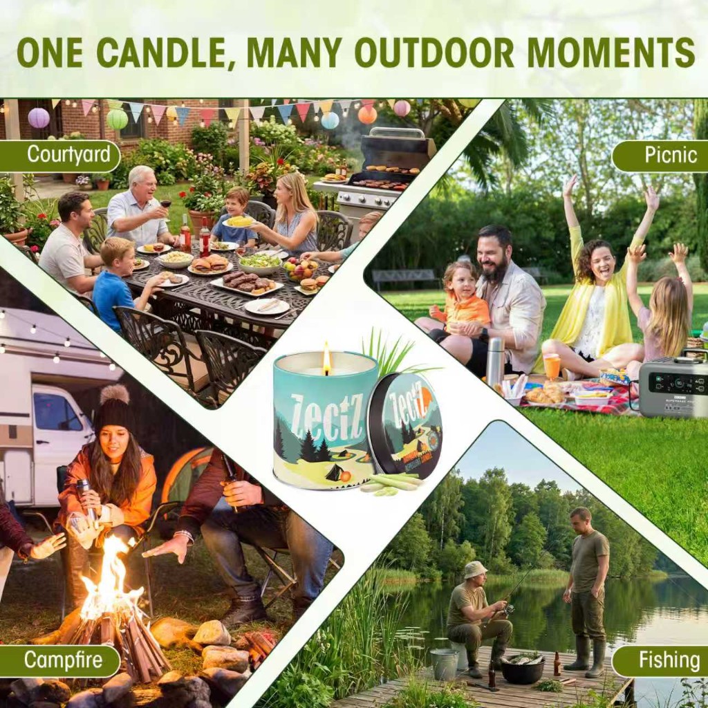 One candle across courtyard dining, picnics, campfires, and fishing